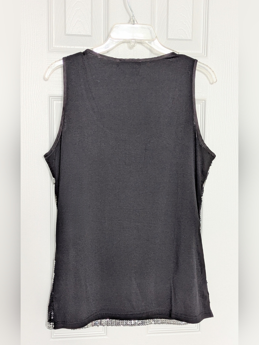 Debbie Shuchat Women's (Large) Black & Silver Striped Sequin Sleeveless Tank Top - Picture 6 of 15